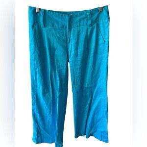 Alice +‎ Olivia Blue Linen Blend Cropped Pants belt loops preppy summer Size 4